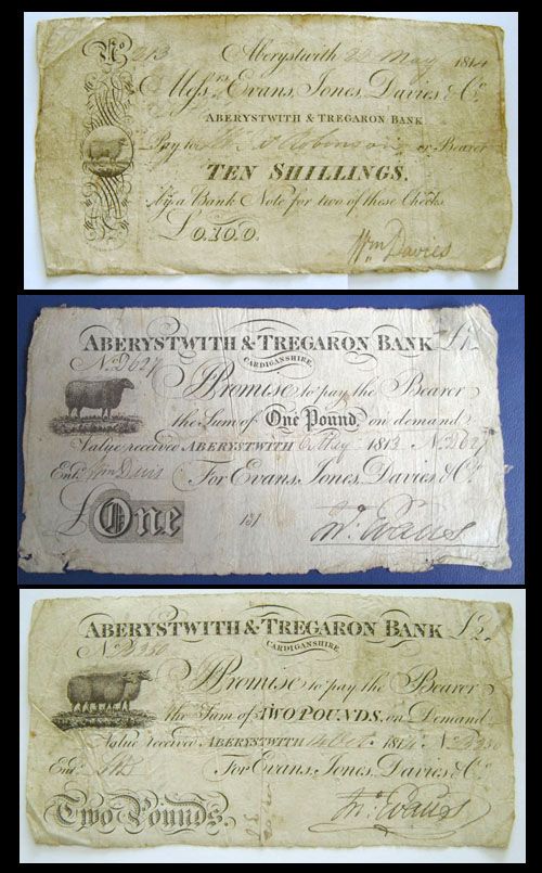 The £1 and £2 bank notes issued by the The Aberystwith and Tregaron Bank