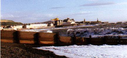 Rescue Helicopter practising on Aberystwyth Beach