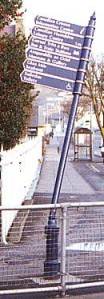 leaning signpost